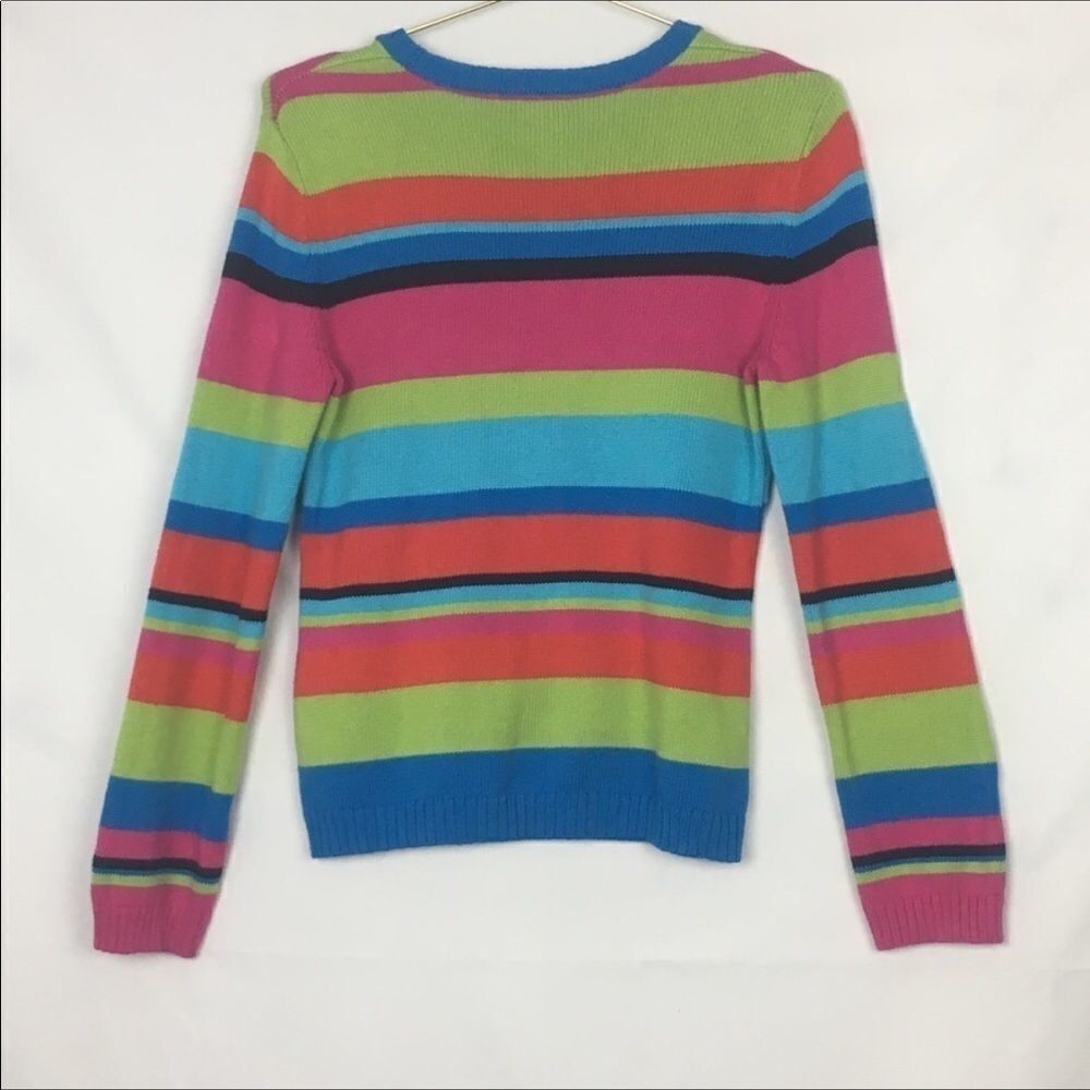 Petite Sophisticate Vintage Colorful Striped Cotton Knit Sweater